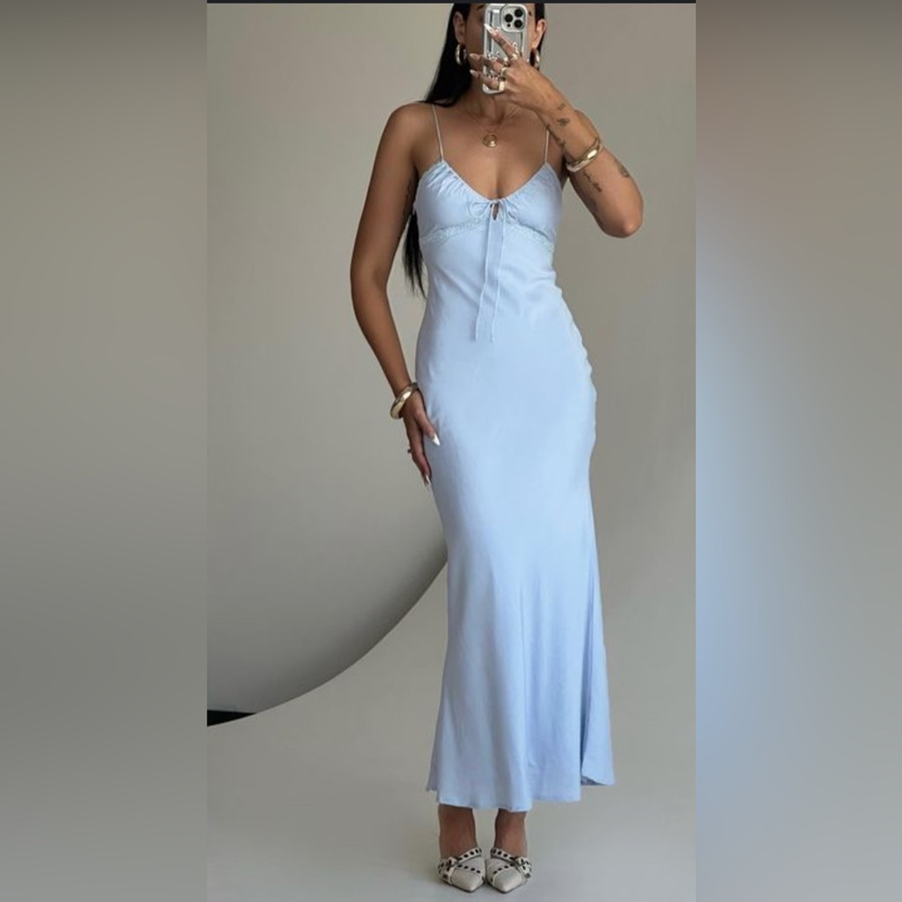 Princes Polly Chic Light Blue Maxi Dress with Lace Detail